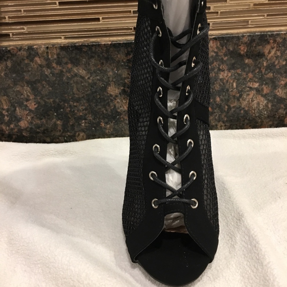 Mesh Lace Up Peep Toe High Heel Booties - Picture 6 of 7